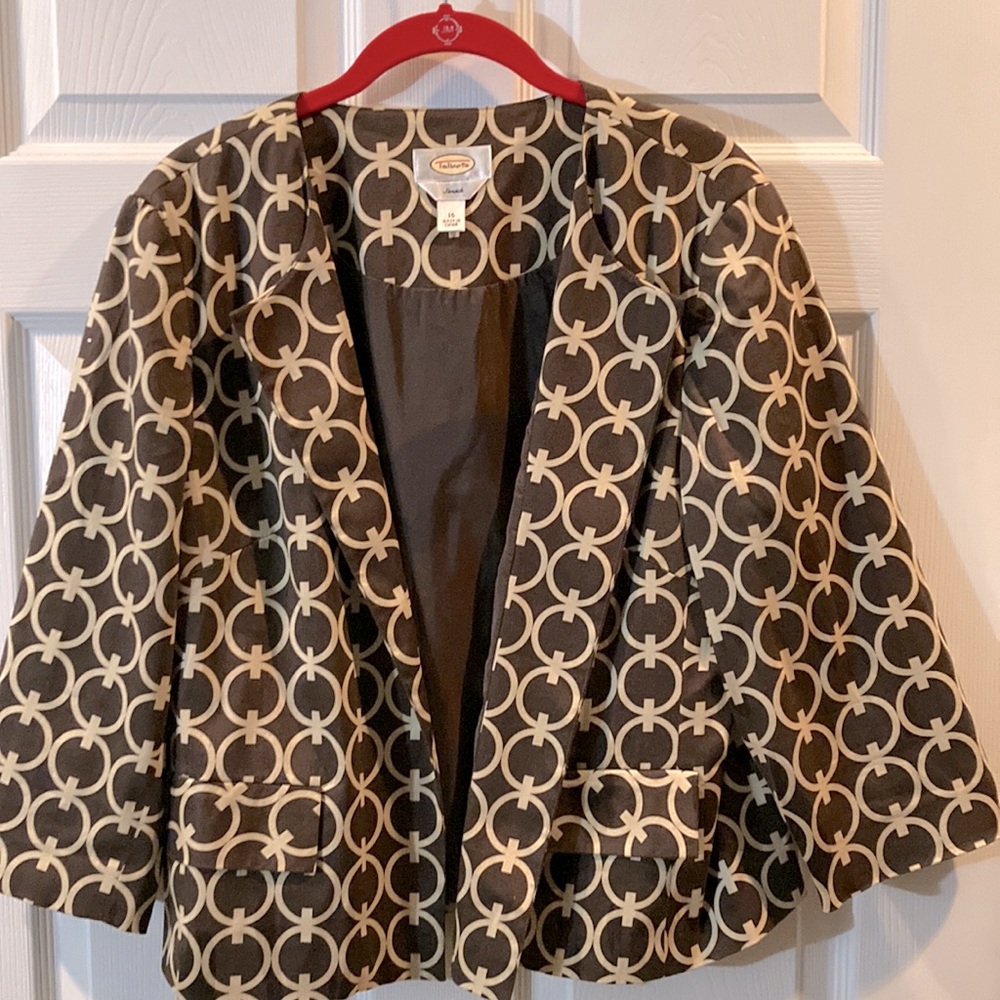 Talbots Brown Tan Jacket Faux Pockets Sz 16